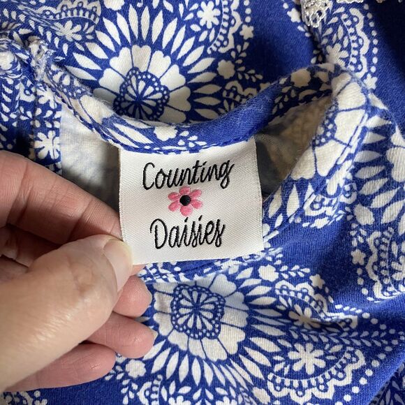 Counting Daisies Girls Dress Blue Orange Floral Embellishment Bell Sleeve 6x - Picture 6 of 7